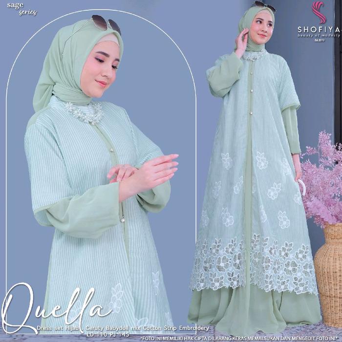 Quella dress Set Hijab pesta lebaran terbaru 2025 premium Gamis Ceruty model overall Muslim Baju Wan
