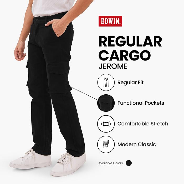 EDWIN JEANS - Celana Cargo Panjang Pria Reguler Fit Warna Hitam JEROME BLACK
