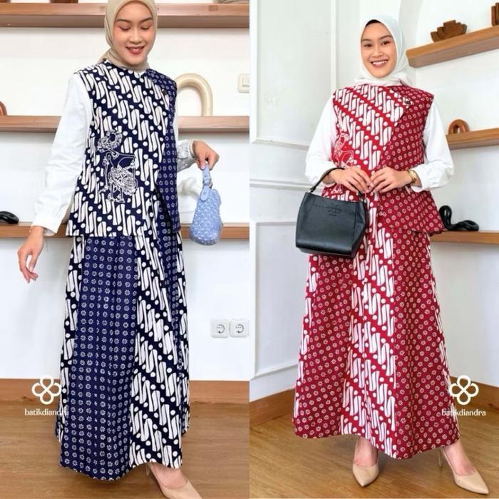 Setelan vest batik wanita outer batik rok batik batik merah batik parang batik wayang batik jogja Ro
