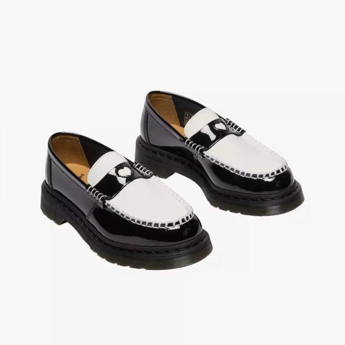 DR. MARTENS PENTON LOAFER HEART BLACK WHITE PATENT LAMPER + SMOOTH ORIGINAL BNIB