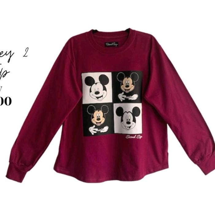 mickey basic top//second sign//atasan wanita//kaos lengan panjang Lembut