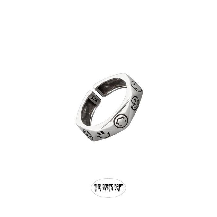 RJ Store Emotion Hexagonal Ring By The Goats Dept / Cincin Emotikon Smile Nirvana Peace Smiley Asap 