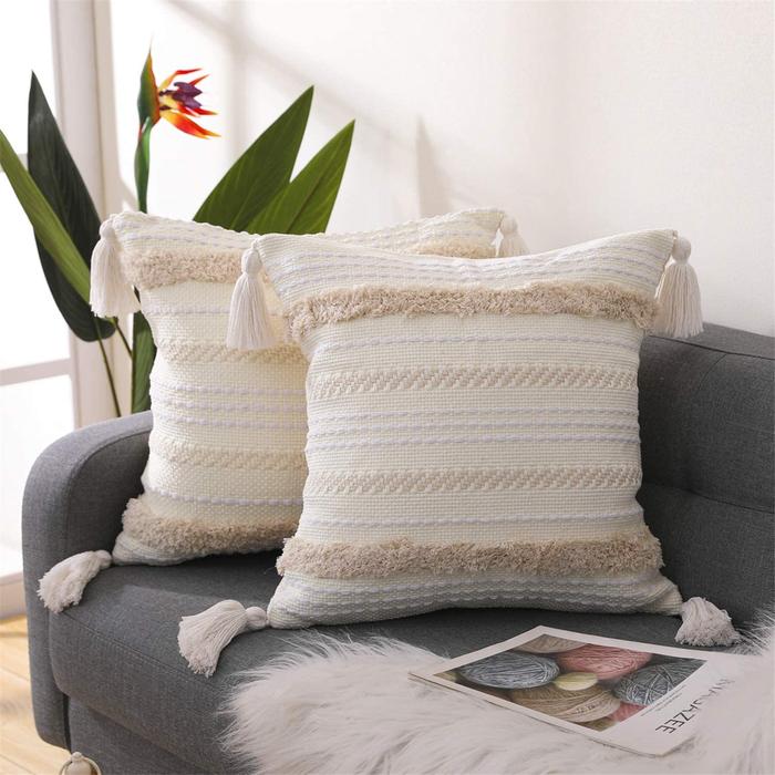 Boho sarung bantal dekoratif berumbai cantik untuk sofa dengan rumbai