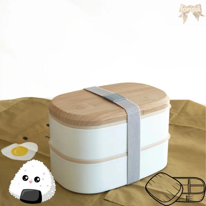 Lunch Box Motif Kayu 2 Susun Sendok Garpu Kotak Makan Bento Bekal LK01