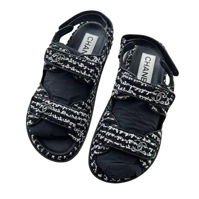 BNIB Chanel Dad Sandal in Tweed size 37.5