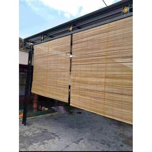 Tirai Bambu krey gulung outdoor ukuran 2x2m plus tali+ring set semua ukuran lebarxpanjang