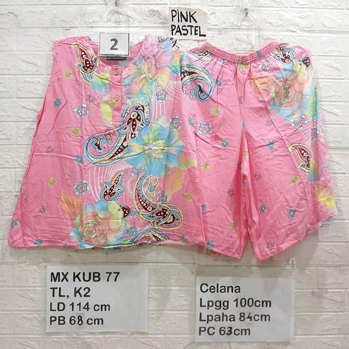 Setelan Piyama yukensi tanpa lengan Kutung Kencana Ungu Label Biru Asli Premium motif bunga batik ju