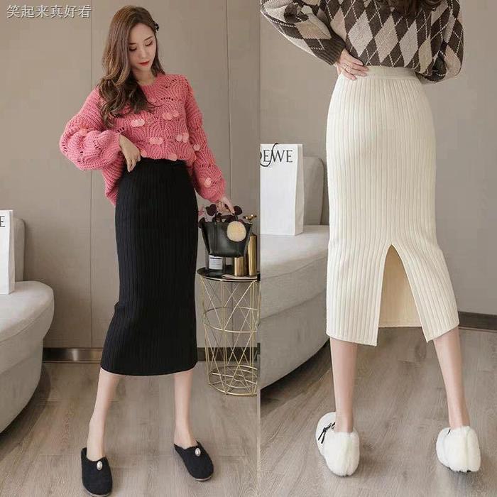 [ Premium TEBAL] Avilajeans - Rok Span Rajut Knitted / BISA COD/ Rok Rajut Span Belah Tengah / Rok R