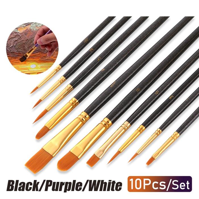 10pcs Brush Set Acrylic / Set Kuas Lukis Cat Akrilik Air Poster Murah Berkualitas Melukis Cat Air P