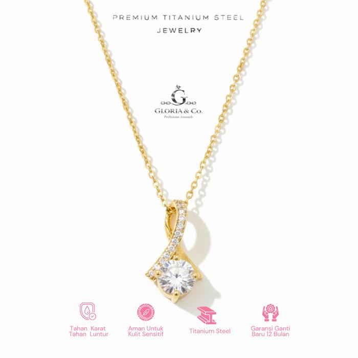 GLORIA & Co - Kalung Titanium Liontin Permata Cantik Elegan - Perhiasan Wanita Korean Style Lapis Em
