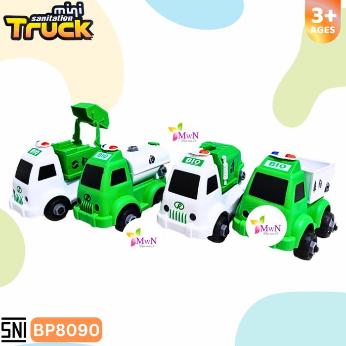 MWN Mainan Bongkar Pasang Mini sanitation Truck 4pc BP8090