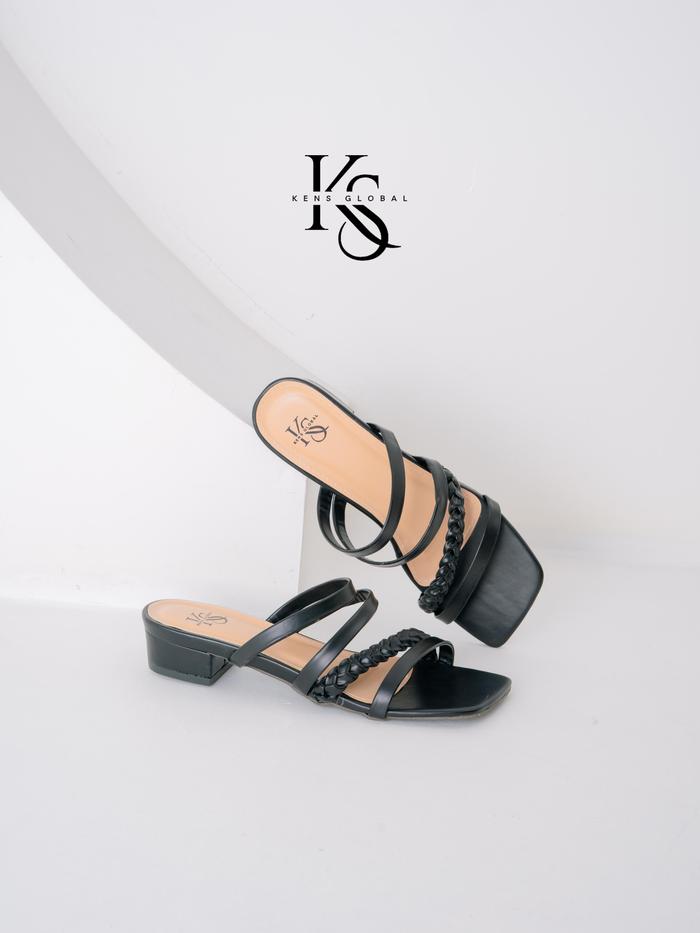 Sandal Heels Wanita Tali Kepang Genny Hitam Shoes High
