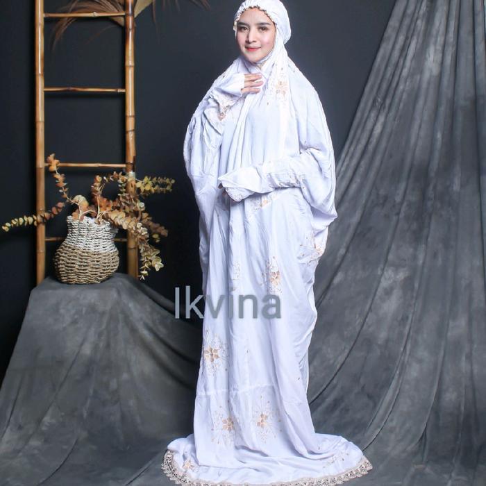 IKVINA - Mukena Terusan Dewasa Rayon Premium Rania Bordir Mewah Renda Gipper Nyaman Adem Panjang 205