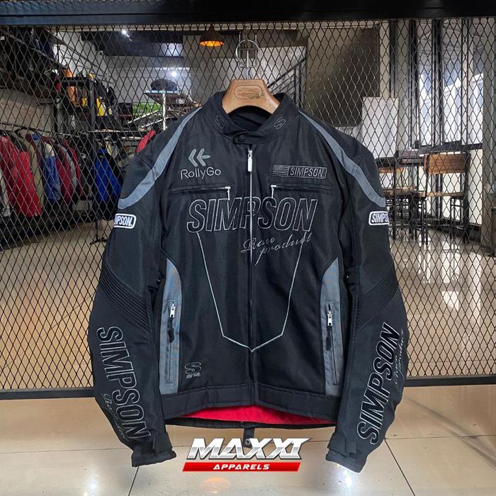 Jaket Motor Simpson RollyGo | Black & Grey | BB ( 75Kg - 82Kg) | Original Simpson Jaket Windproof