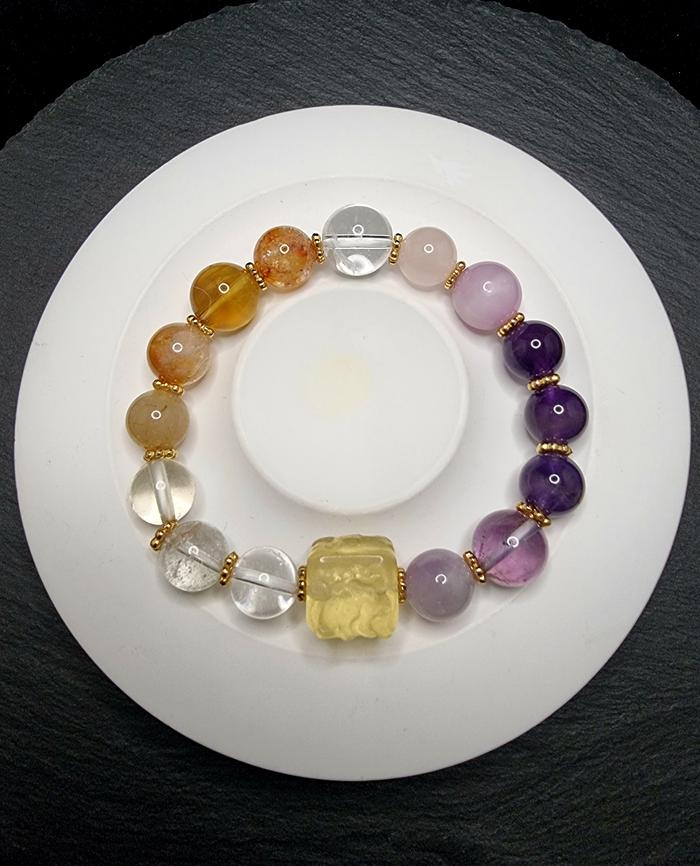 Gelang Batu Mix Crystal Quartz Full Natural Bead 9 Tails Fox HQ 9-11mm F1459