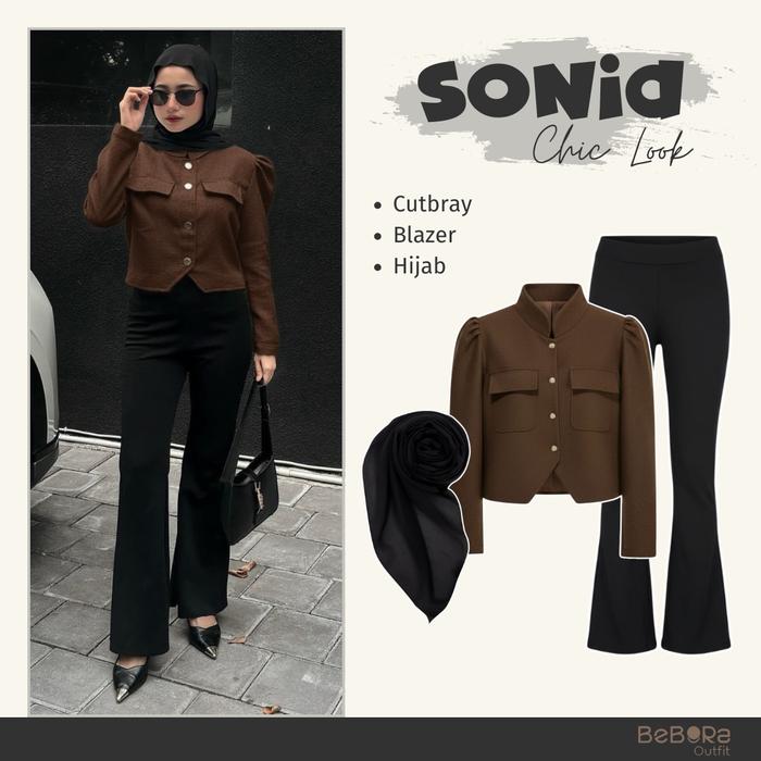 Sonia Chic Look 3in1 Set (Cutbray+Blazer+Hijab) Korean Style Fashion Wanita Kekinian_BB159