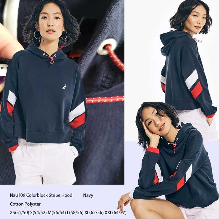 [2warna] NAUTICA 109 Colorblock Stripe Hoodie - Hoodie Wanita Branded Original