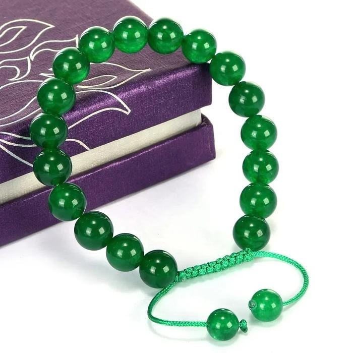 Gelang Batu Giok Hijau Pria Wanita 10MM - Gelang Giok Hijau Burma Asli Ori - Gelang Tali Giok Hijau