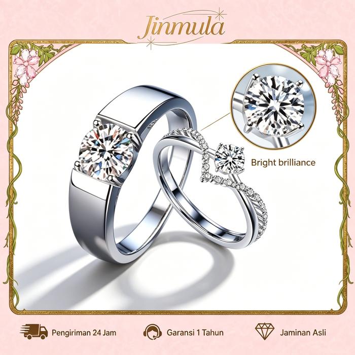 Cincin Couple Jinmula Moissanite 'Bright Brilliance' Premium Adjustable Rings