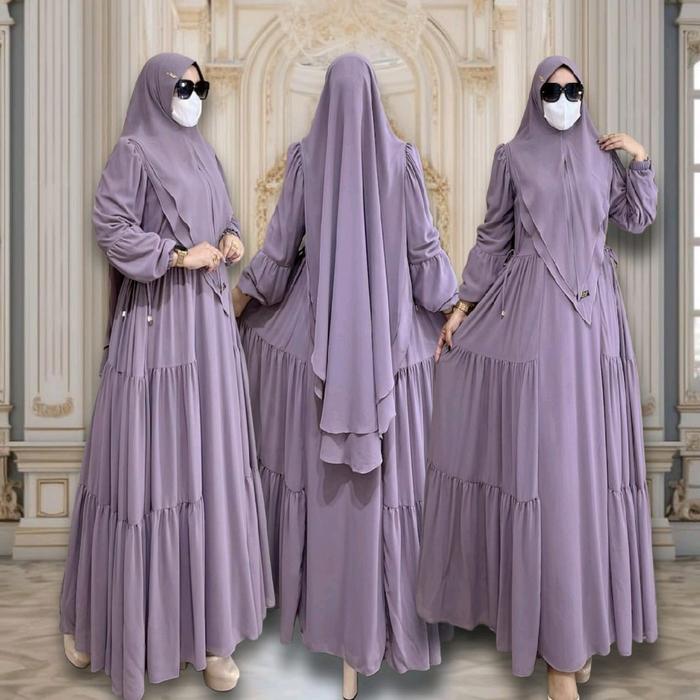 LINGGA SYAR'I Gamis Set Hijab Pet Antem Free Cadar Tali Matt Ceruti BabyDoll By Aje Zas Collection D