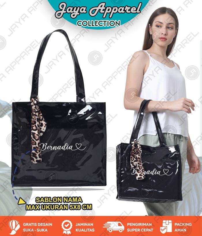TOTEBAG MIKA PVC KOREA - CUSTOM SABLON TAS MIKA - TOTEBAG MIKA WANITA - TAS MIKA PVC HITAM - CUSTOM 