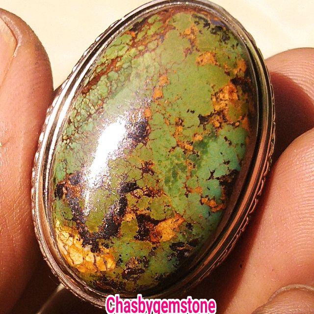 Ring Batu Pirus Persia jumbo Hijau pupus-Pirus Persia lawasan warna unik