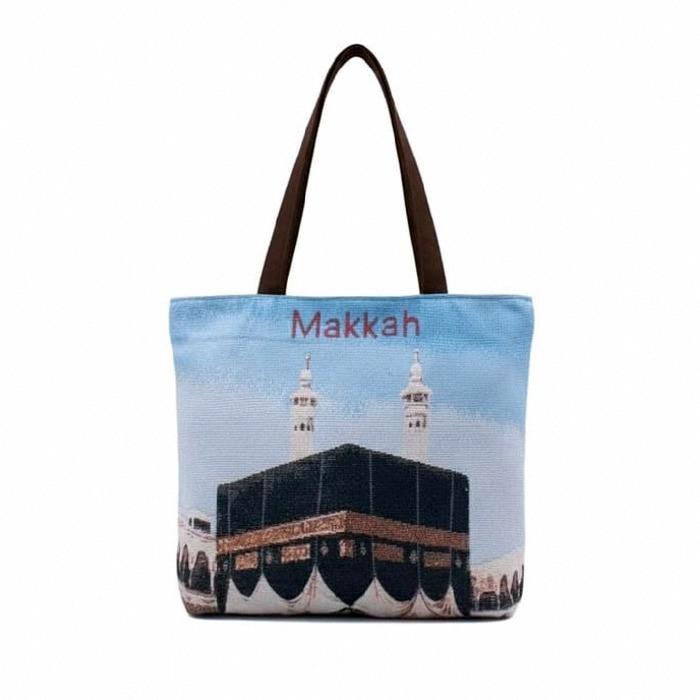 Totebag Tas Kanvas Suvenir Tote Bag Oleh Oleh Shoulder Bag Hadiah Jalan Jalan Mekkah Madinah Arab Sa