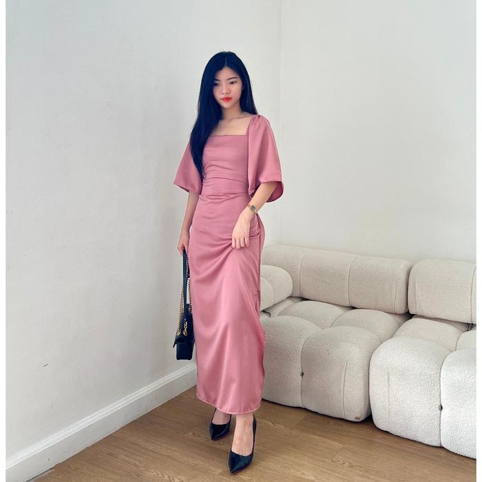 Midi Dress Satin Benita Dress Sateen Long Dress DRS B015 By Diamore Grosir