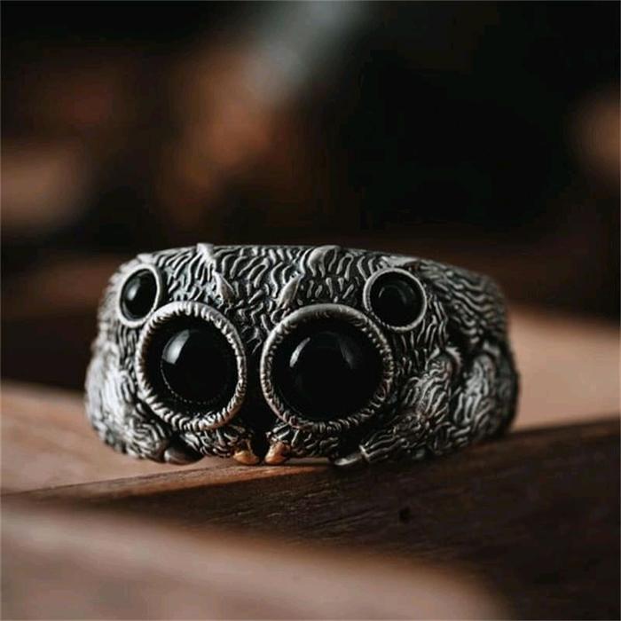 Cincin Retro Desain Laba-laba Pelompat Halloween / Jumping Spider Halloween (Adjustable) Rings