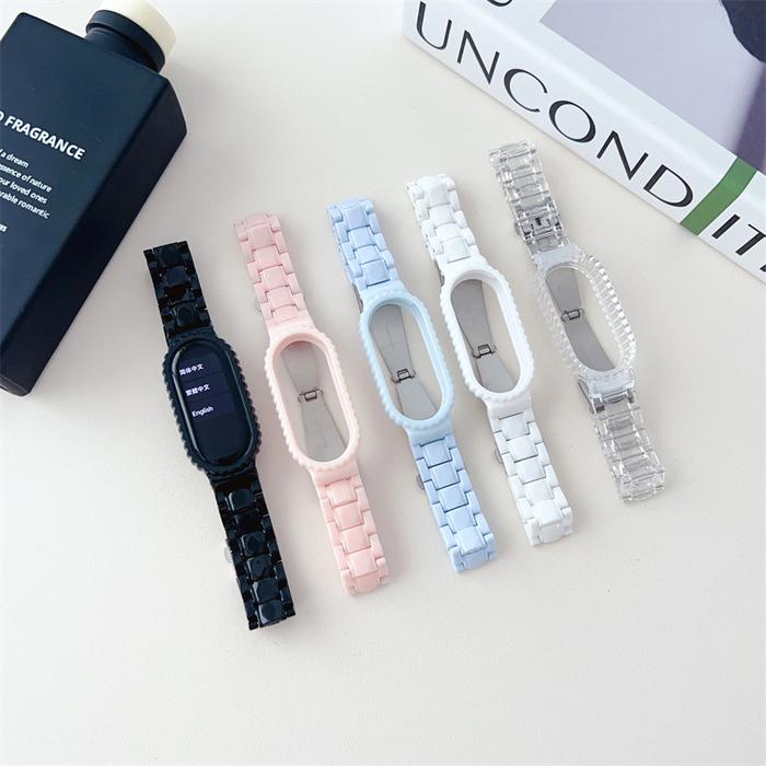 Applicable Xiaomi Mi Bracelet 8 Colorful PC Watch Case Strap Three Beads Folding Buckle Strap Simple