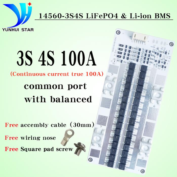 YUNHUI STAR bms 3s 4s 12v 16v 100A with balancing  for lifepo4 and