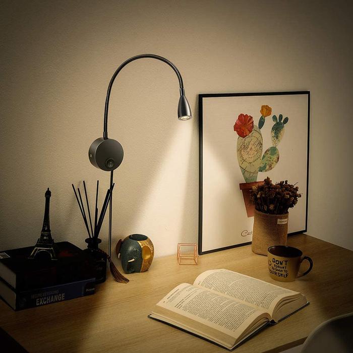 USB Flexible Wall Mount Night Lamp Hotel Bedside Wall Lamp LED Flexible Gooseneck Tube Switch Study