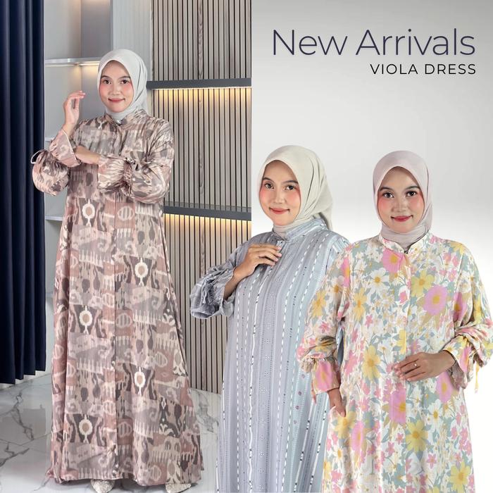 Immazma460 - Viola Dress Gamis Daily Rayon Motif Bunga Aden Nyaman Baju Muslim Wanita Elegan