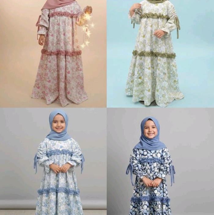 Gamis Syar'i Motif Bungan Bahan Katun Twill Free Hijab Bahan Srutii untuk Tampilan Elegan dan Nyaman