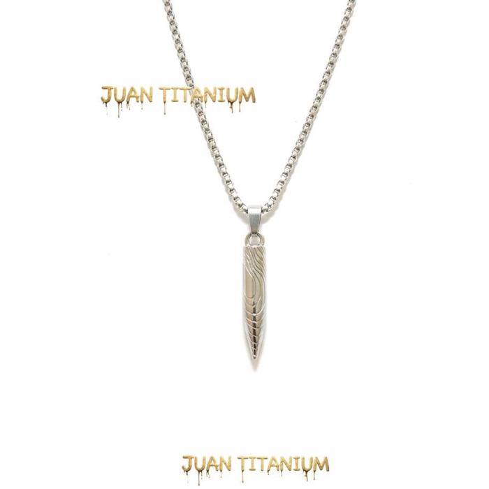 Juan Titanium Kalung Titanium Rantai Rolo Silver Pria dengan Gantungan Bulat Model Balok PRM dan Ran