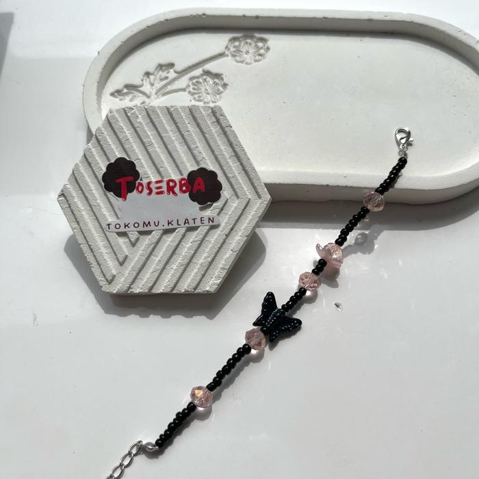 Gelang manik - manik / gelang aesthetic / gelang rantai manik / gelang rantai hitam / gelang kekinia