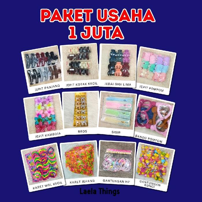 Paket Usaha Aksesoris 1 Juta Jepit Panjang Kotak Kecil Bando Bros Sisir Karet Gantungan Hp Jedai War