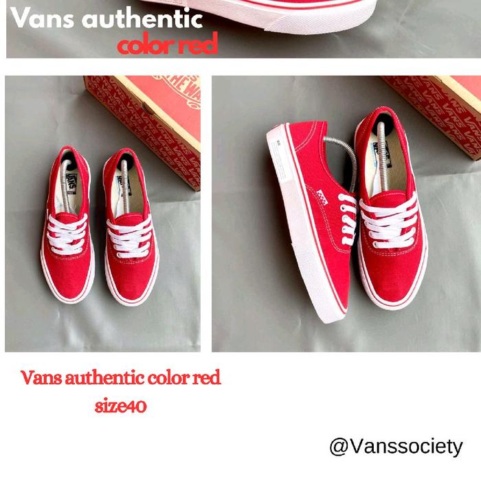 Vans Authentic Warna Merah Ukuran 40 Sepatu Sneakers Klasik untuk Pria dan Wanita