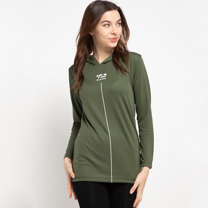 Td Active LS020 Baju Senam Muslim Hoodie Wanita Tangan Panjang Hijau Army Sport Tunik pakaian Zumba
