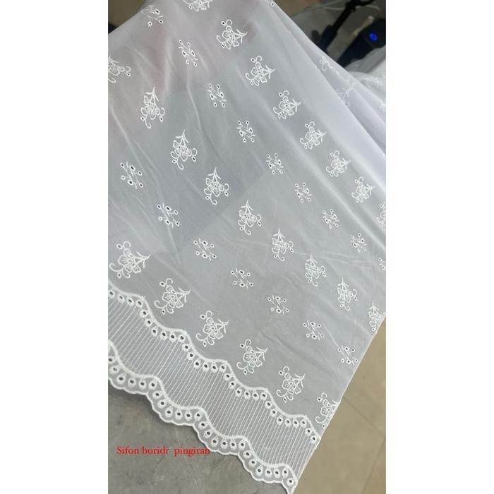 Sifon Bordir ( Chiffon Embriodery /Kebaya Putih /Kebaya Bali Putih Polos /Kain Sifon Kebaya Exclusiv