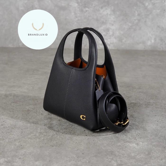 COACH LANA 23 GHW LEATHER SHOULDER BAG WITH LONG STRAP IN TAUPE & BLACK