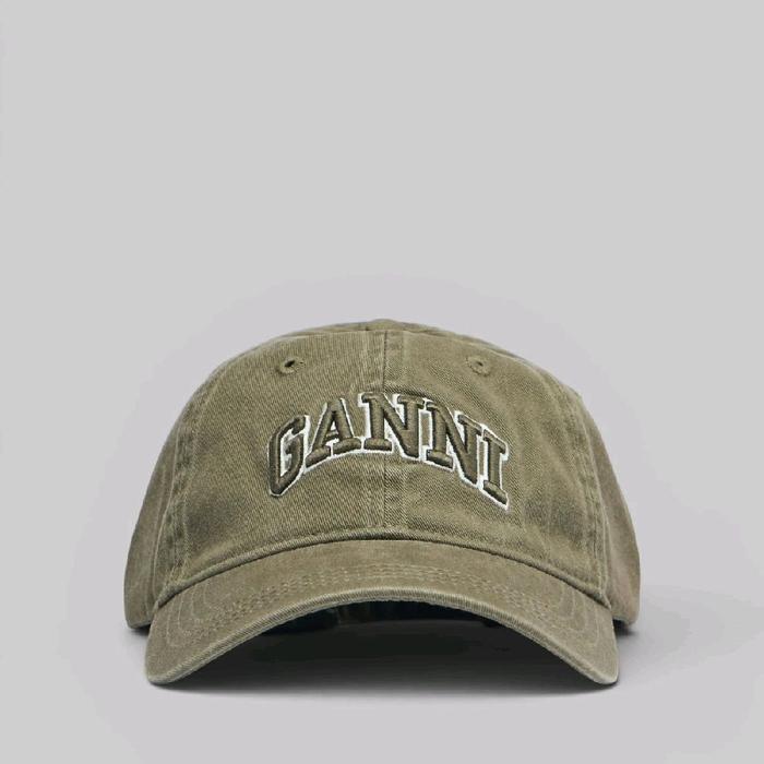 GANNI - GANNI WASHED COTTON CANVAS CAP EMB - KALAMATA