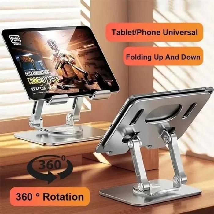 (N02) HOLDER Tablet & hanphone Aluminium Metal Besi Putar 360 Rotasi Stand Holder Hp tab kasir Table