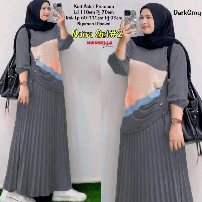 NAIRA SET ROK PLISKET BY MARSELLA / ONE SET BLOUSE DAN SKIRT PLEATES BAHAN KNIT ASTER TEBAL ADEM