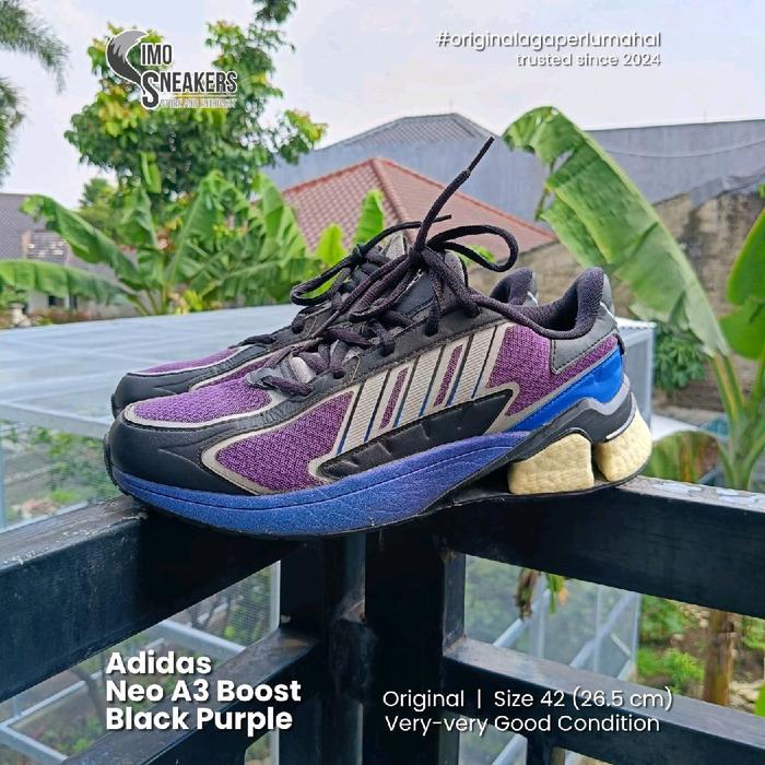 Adidas Neo A3 Boost Biru Ungu Sepatu Sneakers Running Unisex Second Original