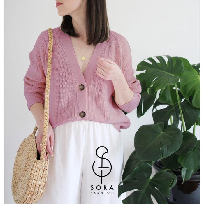 Premium Outwear Cardigan Rajut Kancing Crop Lengan Balon Wanita Kardigan Tebal Realpic - Outer Rompi