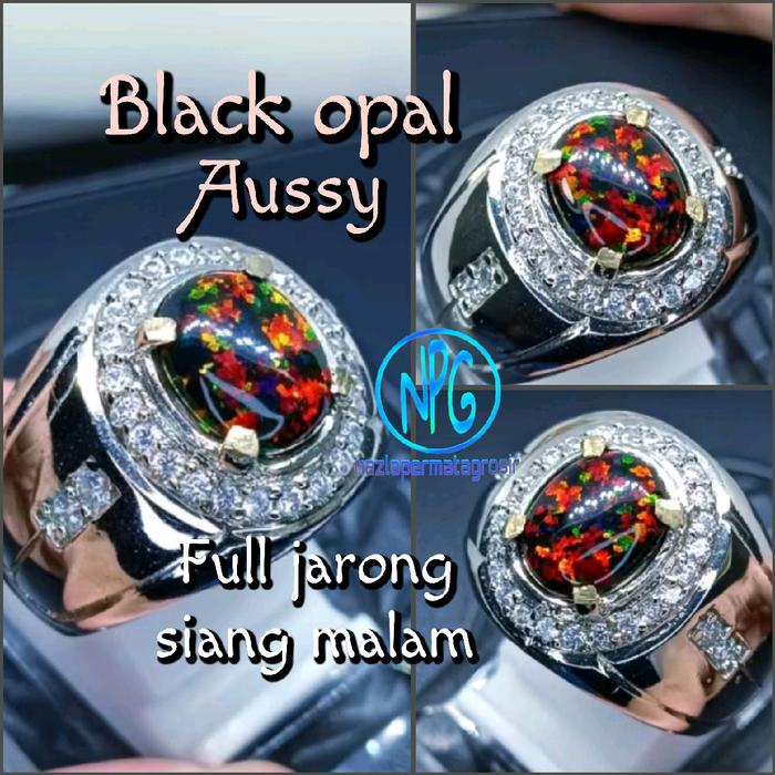 CINCIN BATU BLACK OPAL AUSSY FULL JARONG ORIGINAL STONES