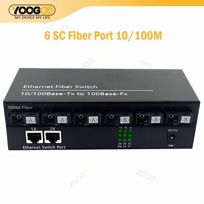100M/10M Media Converter 6 Port FO 2 Port LAN - Fiber Switch Optic 6 SC 2 RJ45 Dengan EU Adapter con
