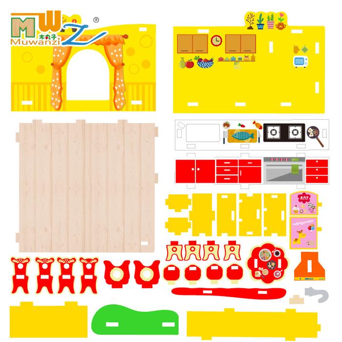 Kayu perakitan furniture mainan kayu blok mainan kitchen set anak