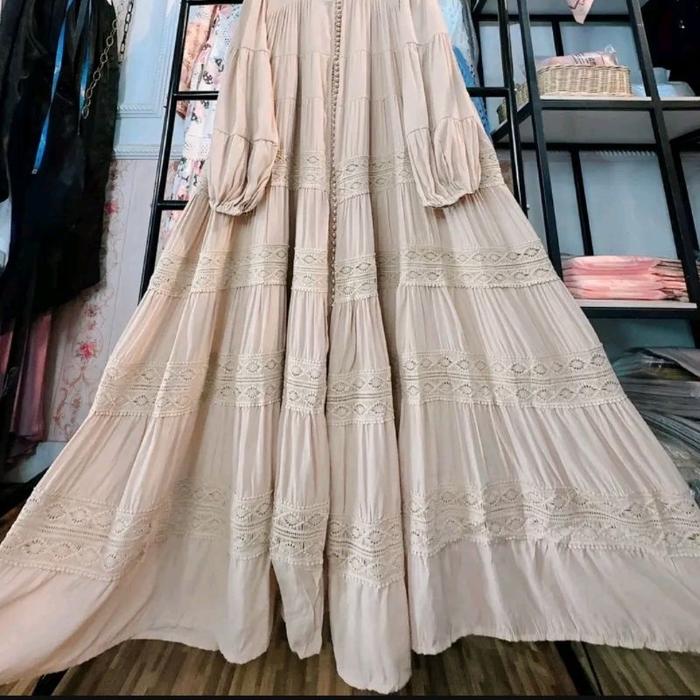 New Zia Maxi, Kancing Seribu, Gamis Bangkok, Gamis Putih, White Maxi, Dress Katun Bordir, Gamis Eyel